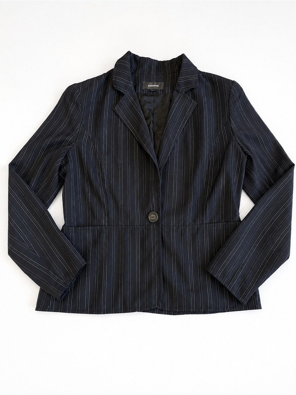 Jones Wear Black Pinstripe Single-Button Blazer